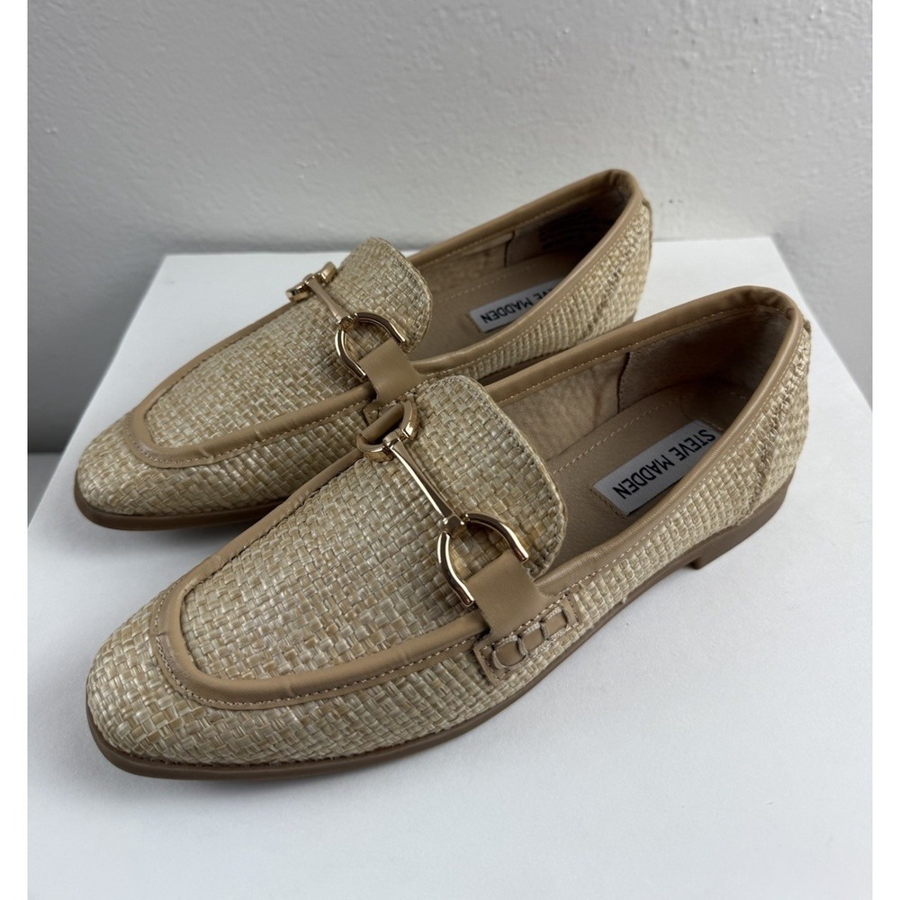 Steve Madden Beige Gold Raffia Woven Slip On Womens Carrine Loafers Shoe Size 6M - Picture 3 of 8